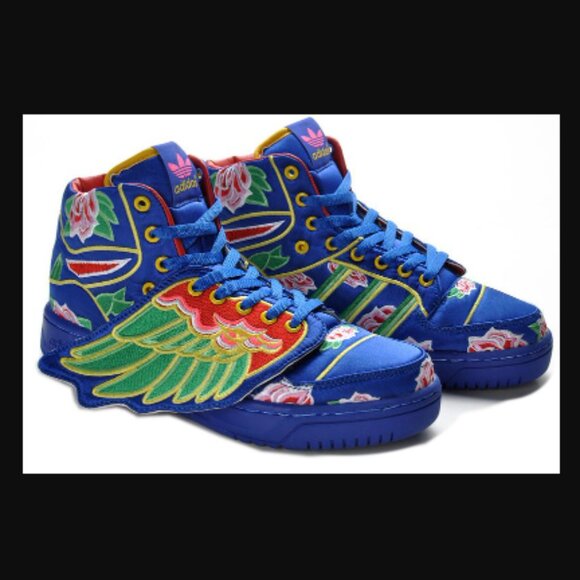 Adidas Jeremy Scott Jacquard Luxury Satin Hi tops COBALT ROYAL BLUE M7=us8women - Picture 2 of 3